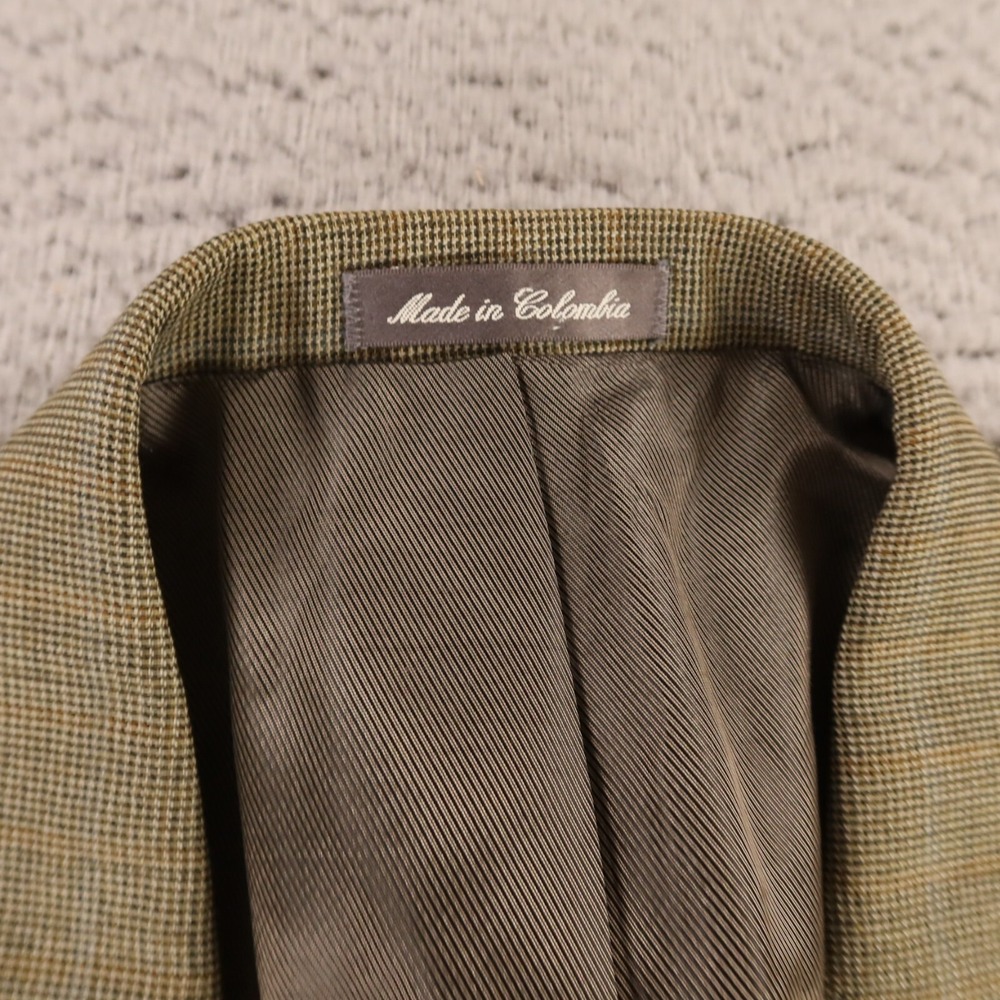 VINTAGE Tweed Jacket M Green Brown Houndstooth Over Check 100% Wool Blazer 42L - Picture 3 of 16